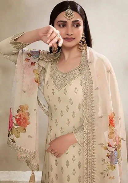 Cream Embroidered Silk Kurta Set Pehenawa