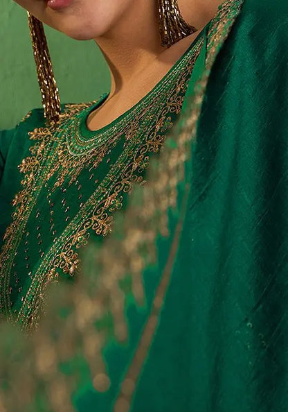 Green Zari Sequin Embroidered Vichitra Kurta Set Pehenawa