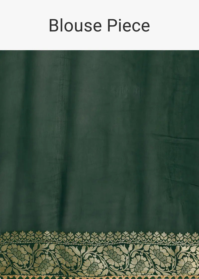 Green Khaddi Georgette Bandhani Saree With Zari Jaal Motif Weave Pehenawa