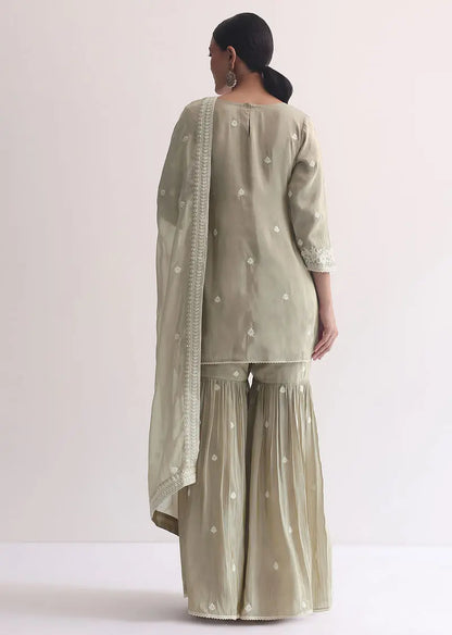 Grey Sequin Embroidered Sharara Set Pehenawa