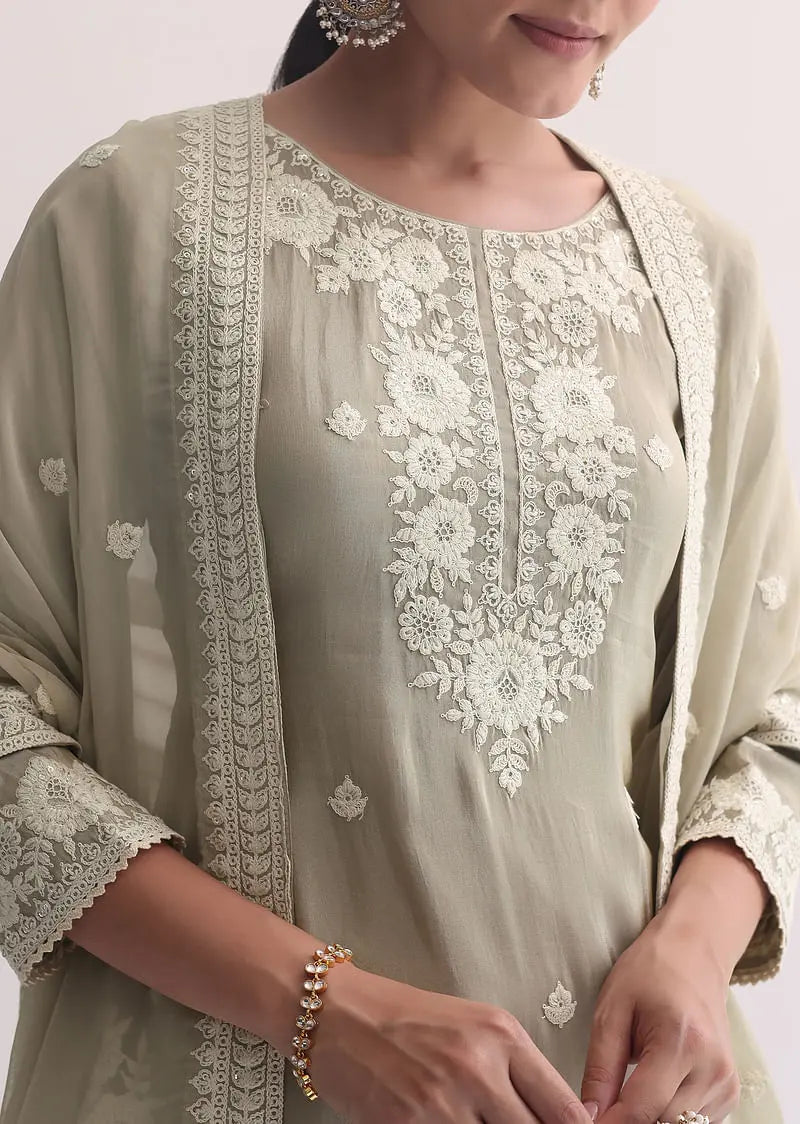 Grey Sequin Embroidered Sharara Set Pehenawa