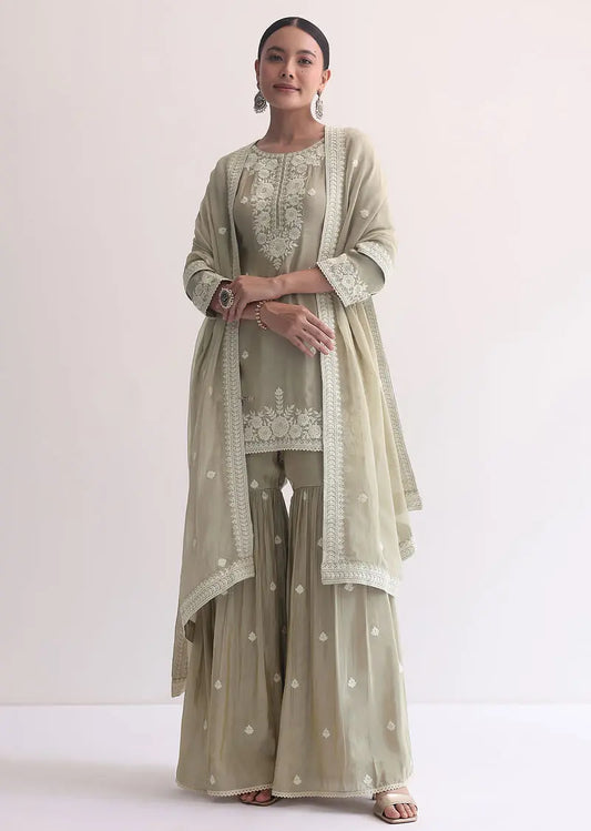 Grey Sequin Embroidered Sharara Set Pehenawa