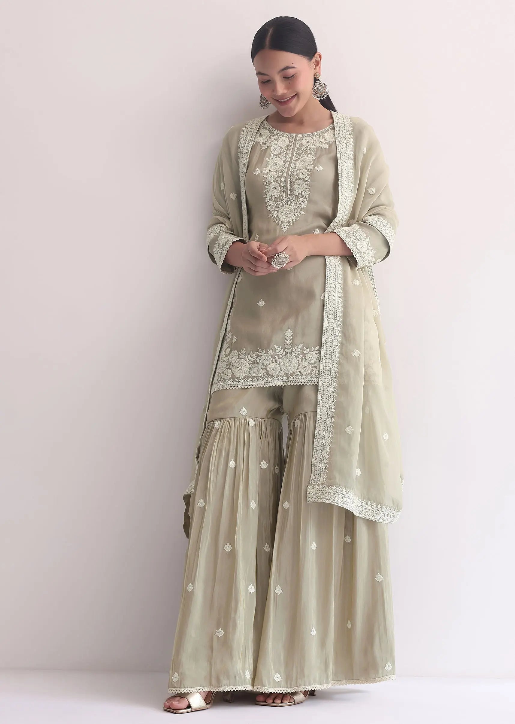 Grey Sequin Embroidered Sharara Set Pehenawa