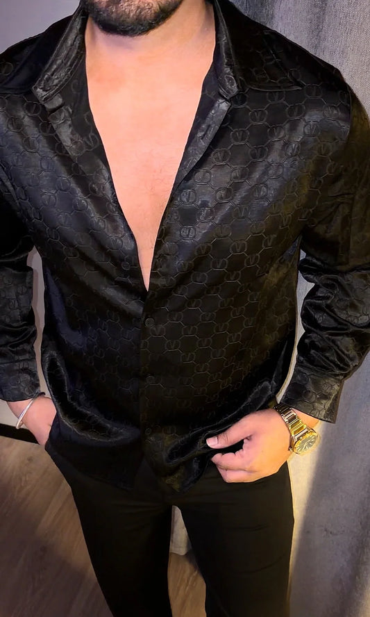 HANGOVER LUXE EMBOSSED ICE SILK LYCRA SHIRT  - SET OF 8 PCS ( M L XL XXL )  x Rs. 1395