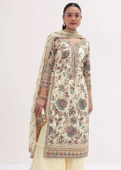 Ivory Embroidered Kurta Sharara Set Pehenawa