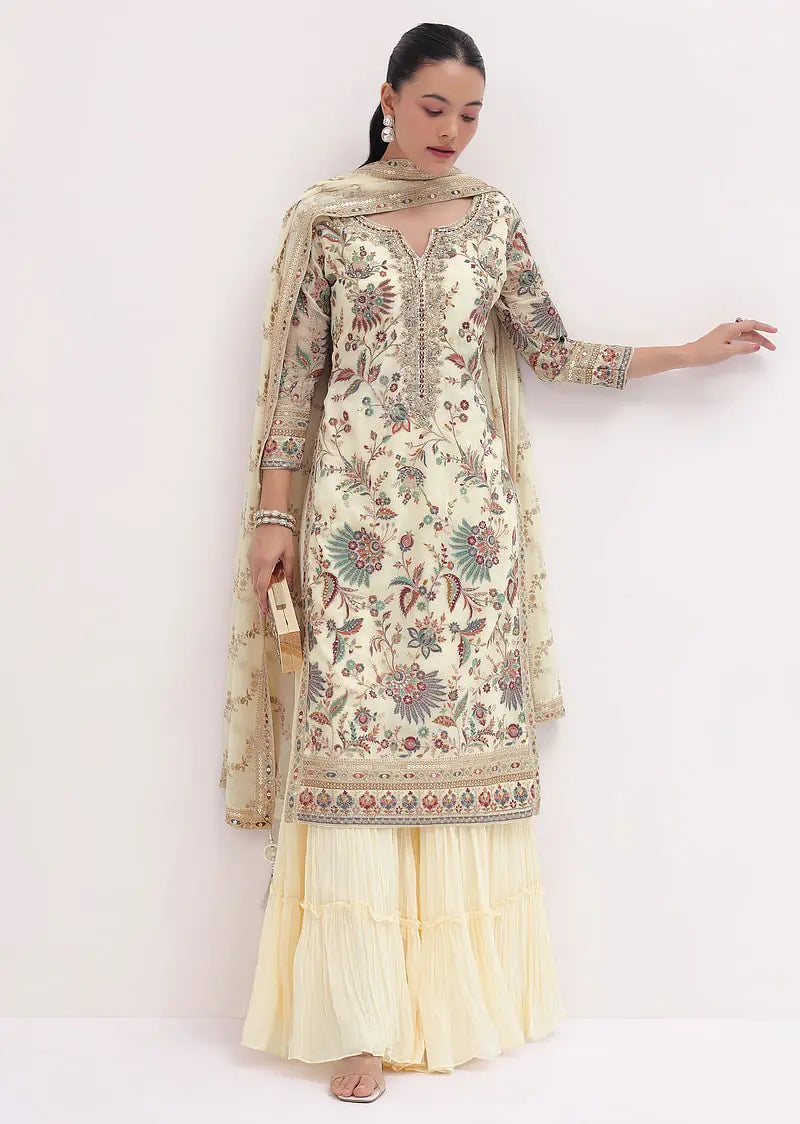 Ivory Embroidered Kurta Sharara Set Pehenawa