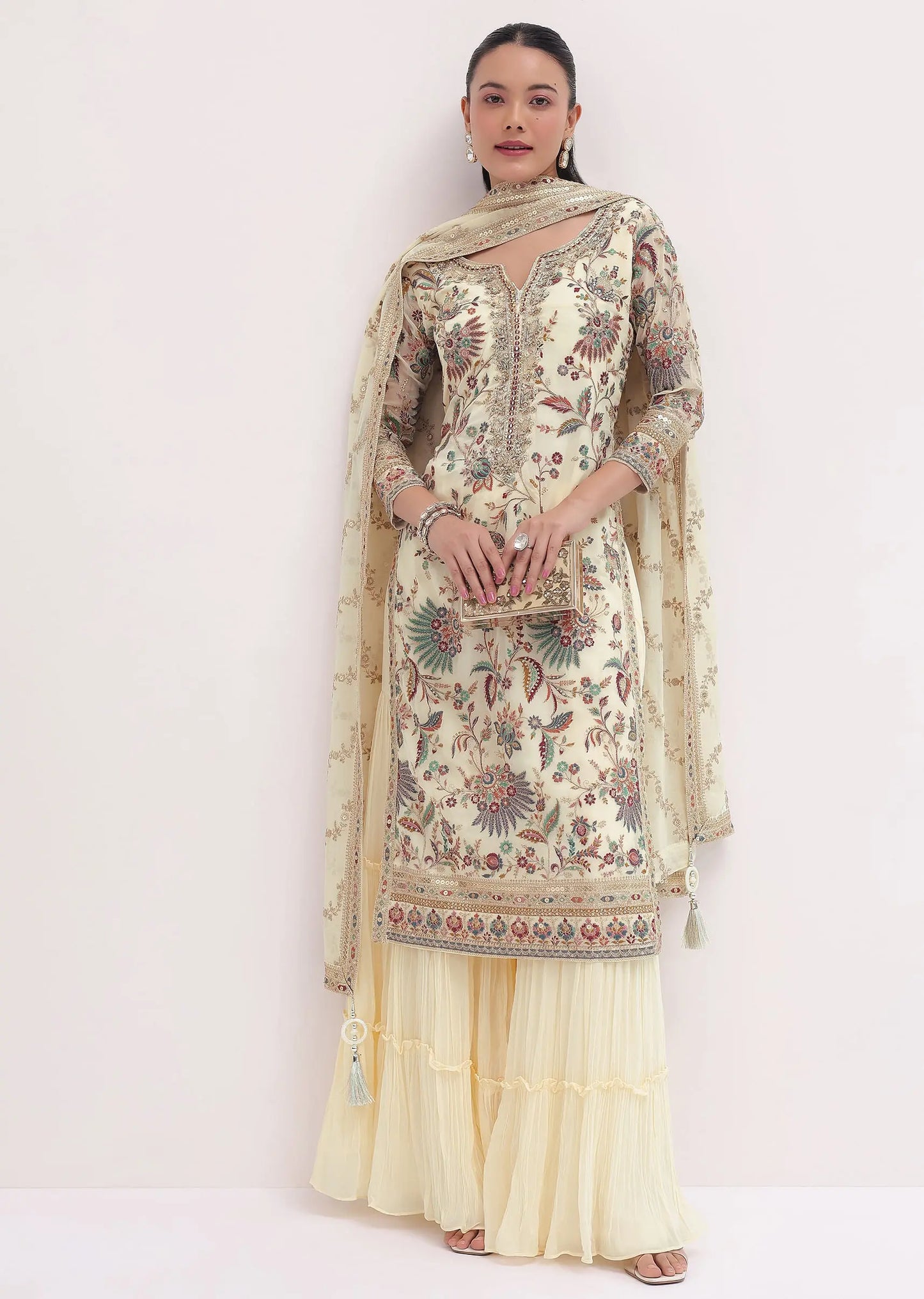 Ivory Embroidered Kurta Sharara Set Pehenawa