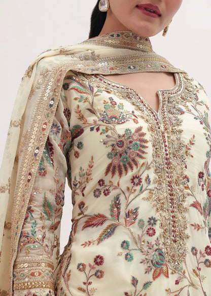 Ivory Embroidered Kurta Sharara Set Pehenawa