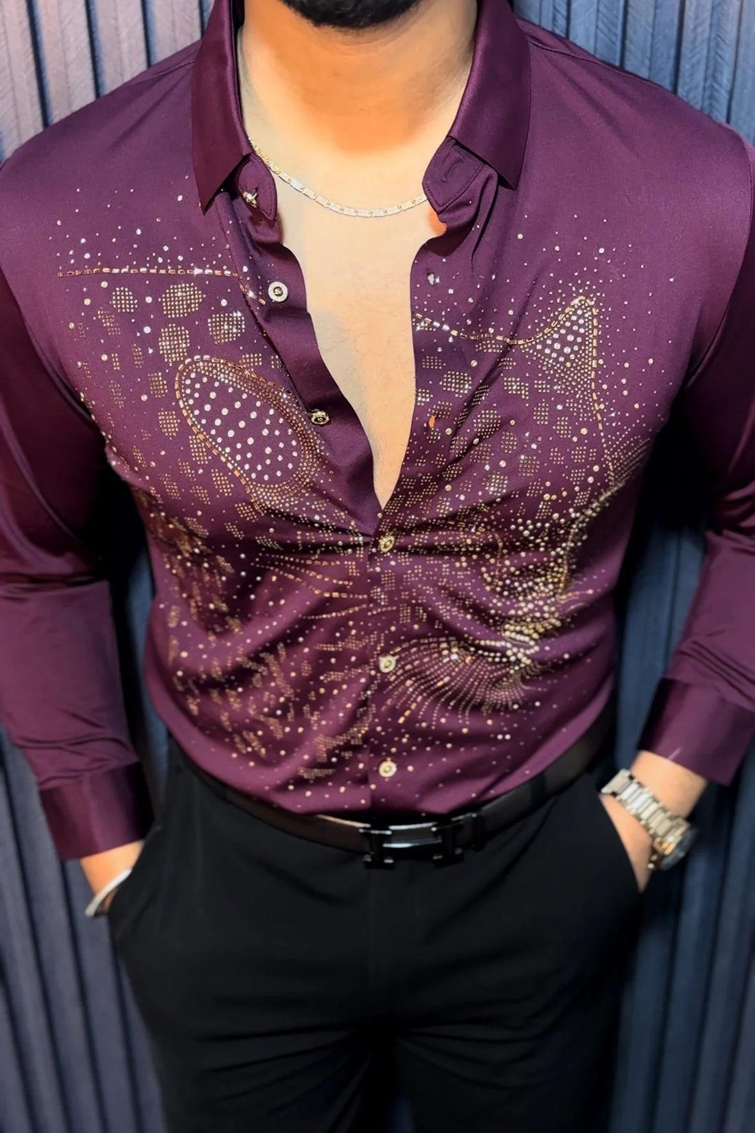 LEOPARD ROAR ROYAL JACQUARD SHIRT - SET OF 4 PCS ( M L XL XXL )  x Rs. 1195