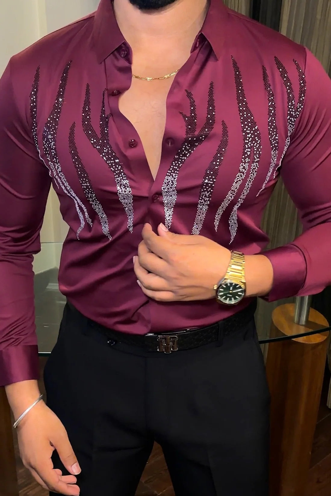 NIGHTOUT LUXE STITCLESS WRINKLE FREE LYCRA SHIRT - SET OF 16 PCS ( M L XL XXL )  x Rs. 995