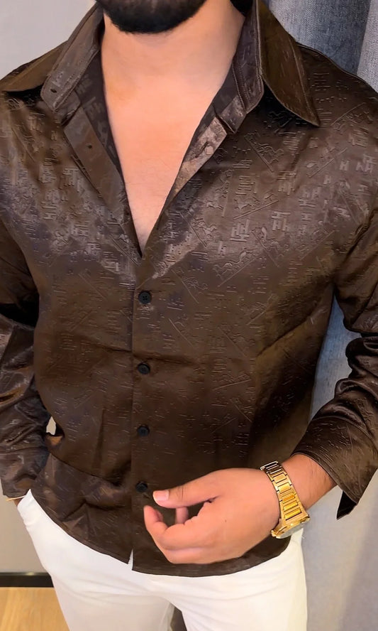 NIGHTSTAND LUXE EMBOSSED ICE SILK LYCRA SHIRT  - SET OF 16 PCS ( M L XL XXL )  x Rs. 1395