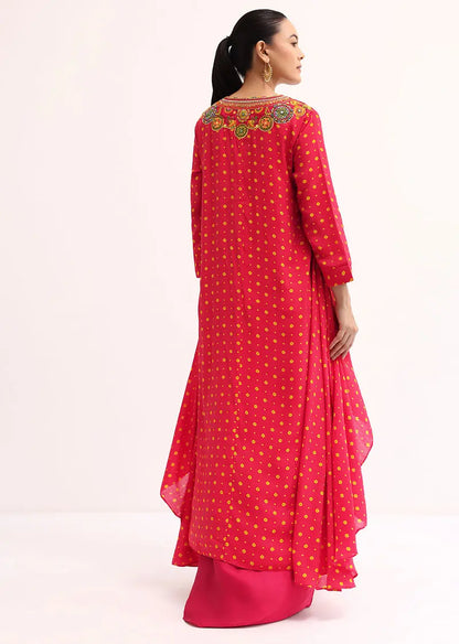 Red Embroidered Cotton Kurta Dhoti Pehenawa