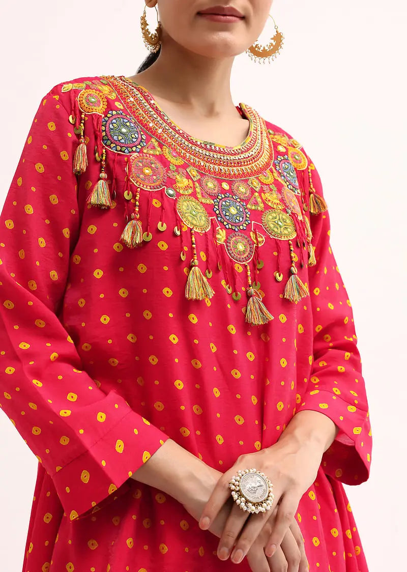 Red Embroidered Cotton Kurta Dhoti Pehenawa