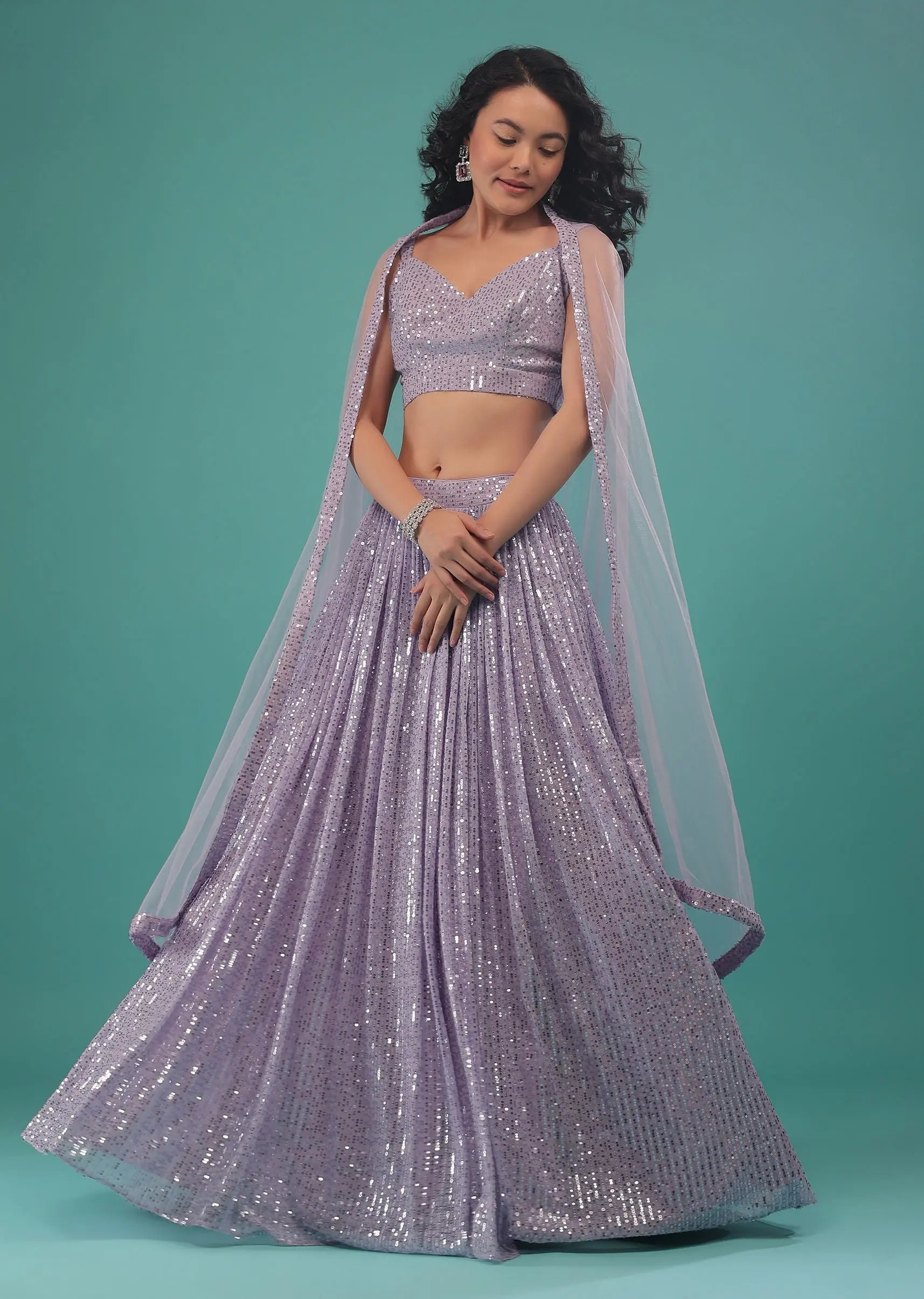 Thistle Purple Lehenga Set In Sequins Pehenawa