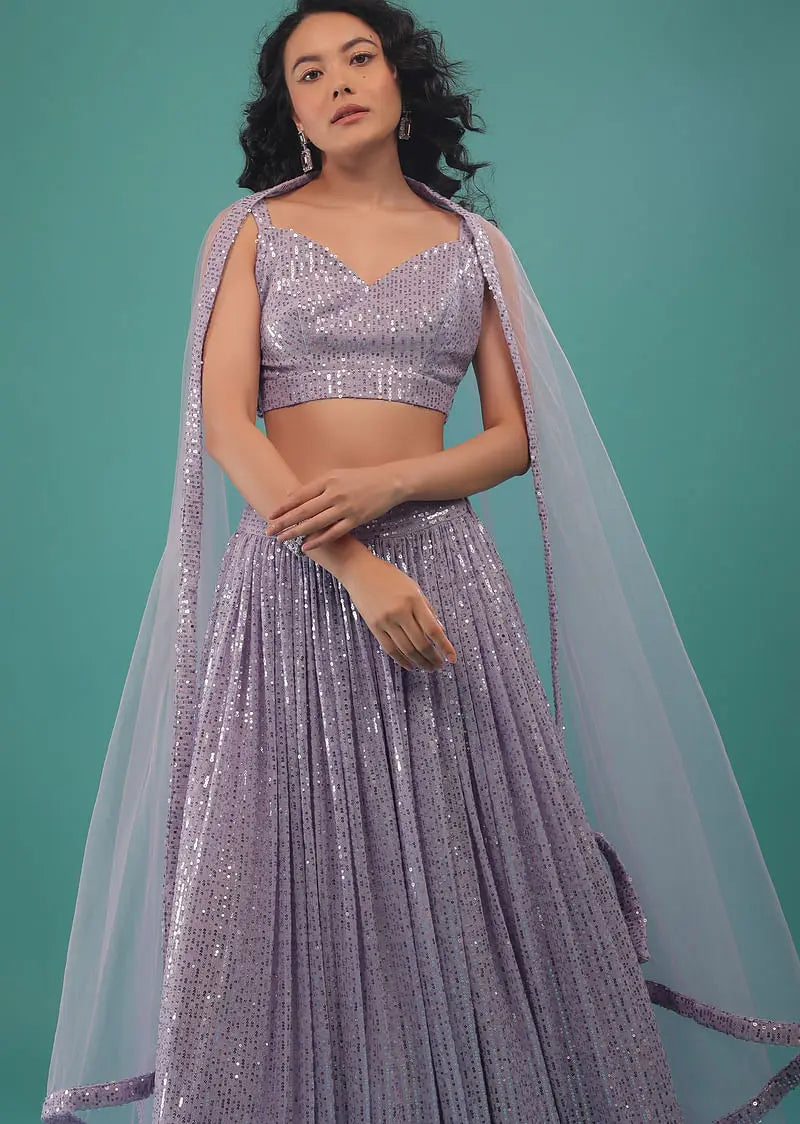 Thistle Purple Lehenga Set In Sequins Pehenawa